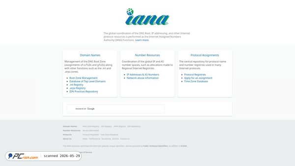 iana.org screenshot