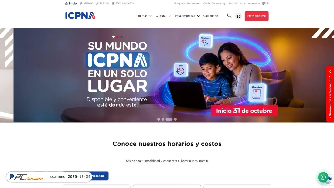 Screenshot van icpna.edu.pe