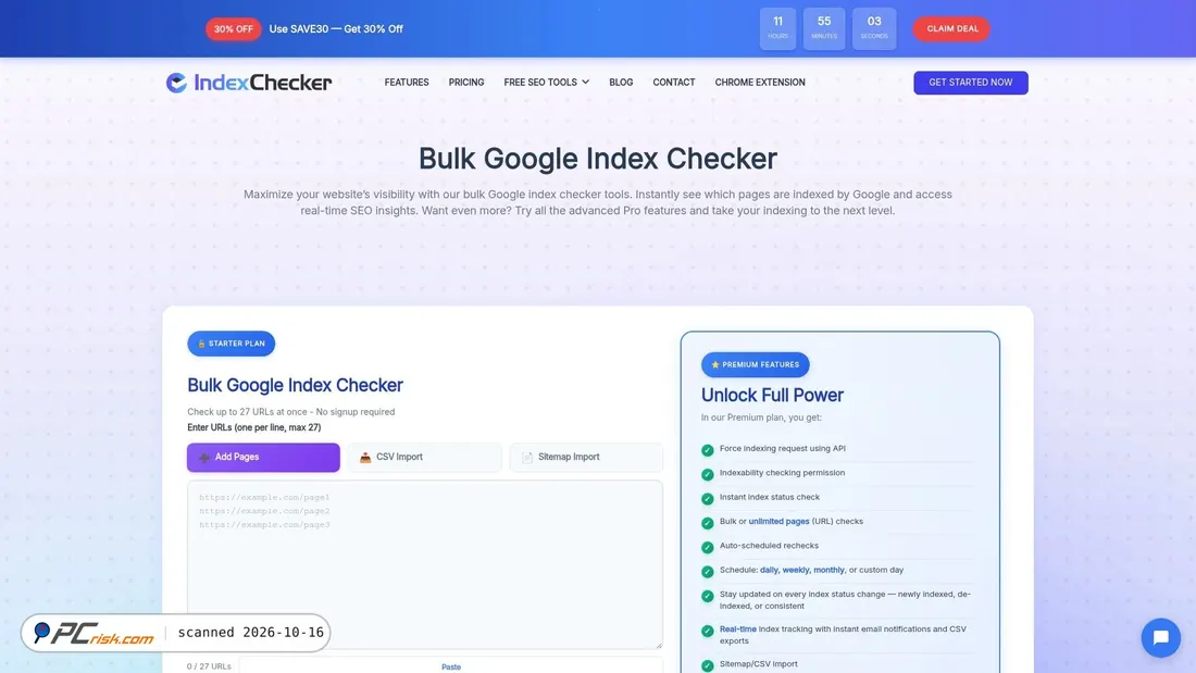 Captura de ecrã de indexchecker.io