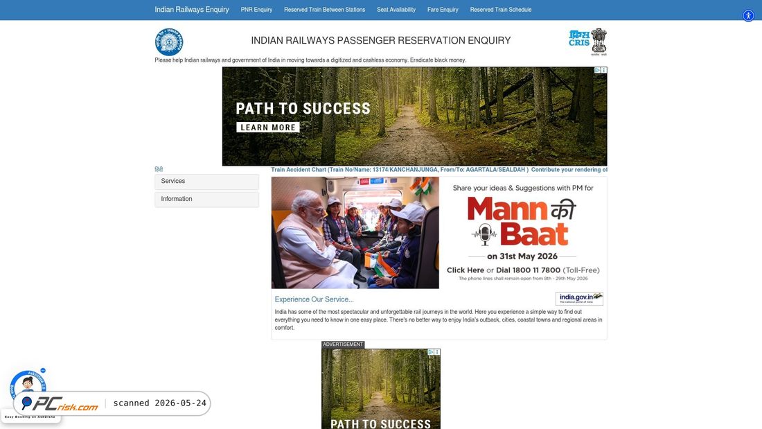 Captura de pantalla de indianrail.gov.in