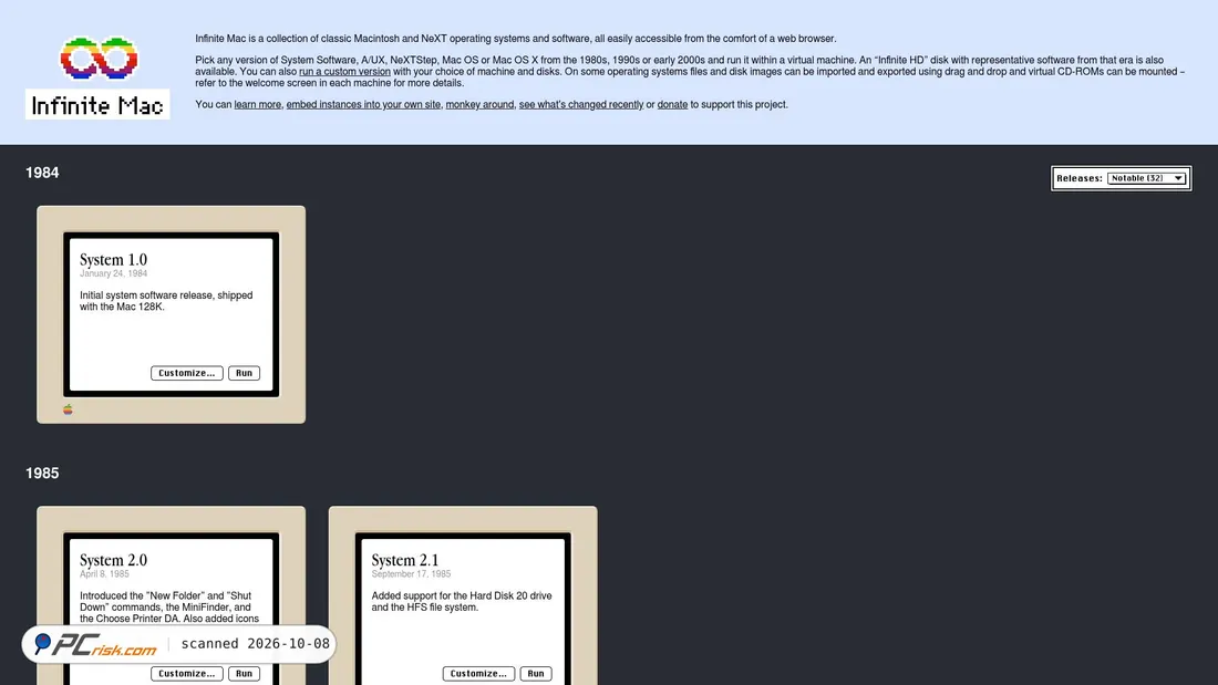 Screenshot of infinitemac.org