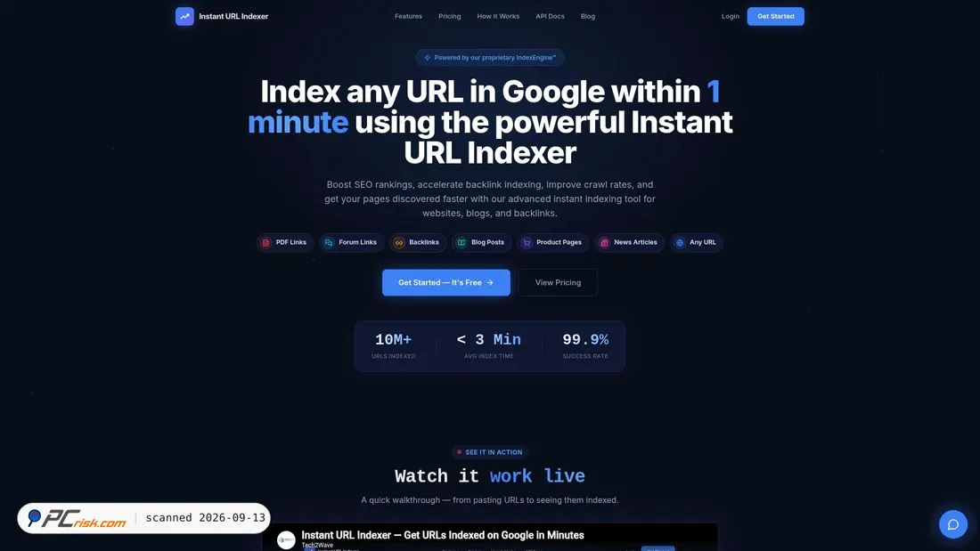 Screenshot van instanturlindexer.com