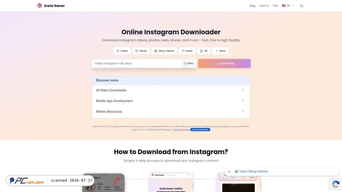 Screenshot of instasaver.io