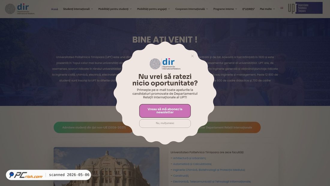 Screenshot of international.upt.ro