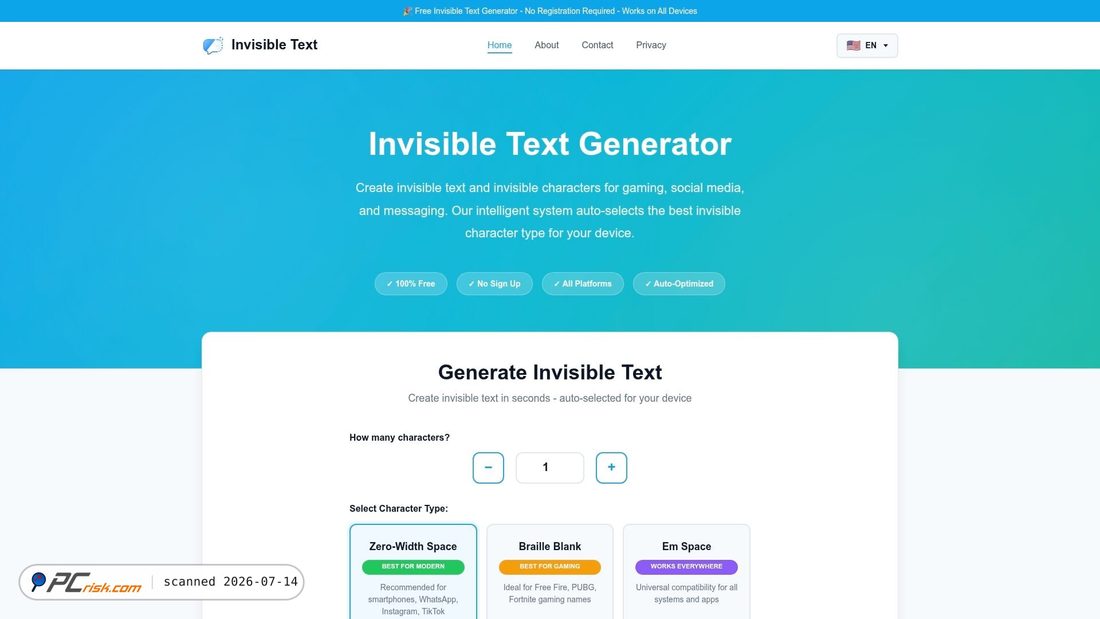 Screenshot of invisibletextgenerators.com