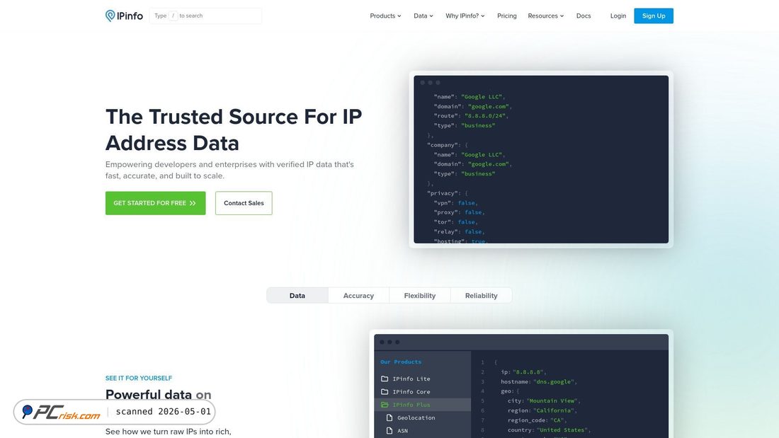 Screenshot of ipinfo.io