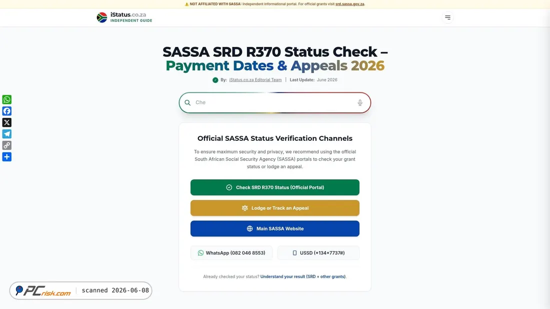 Screenshot of istatus.co.za