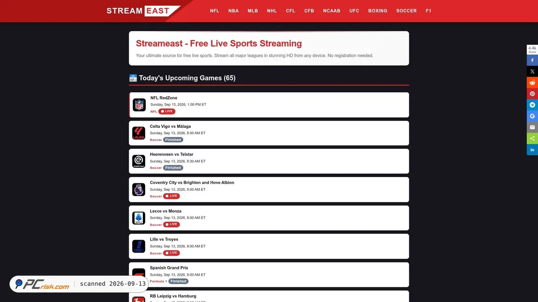 Screenshot van istreameast.cx