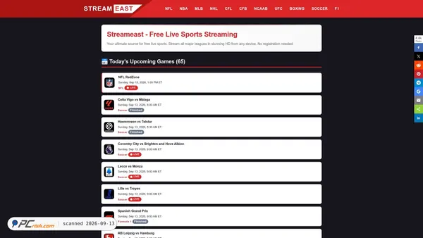 Captura de istreameast.cx