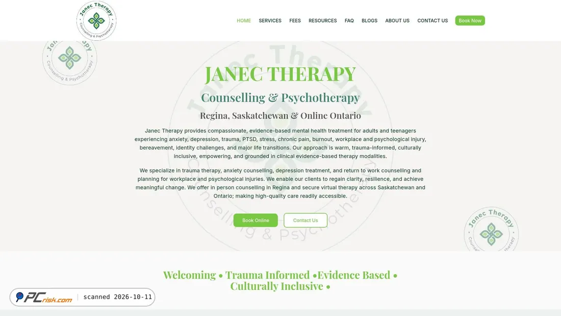 Captura de ecrã de janectherapy.ca