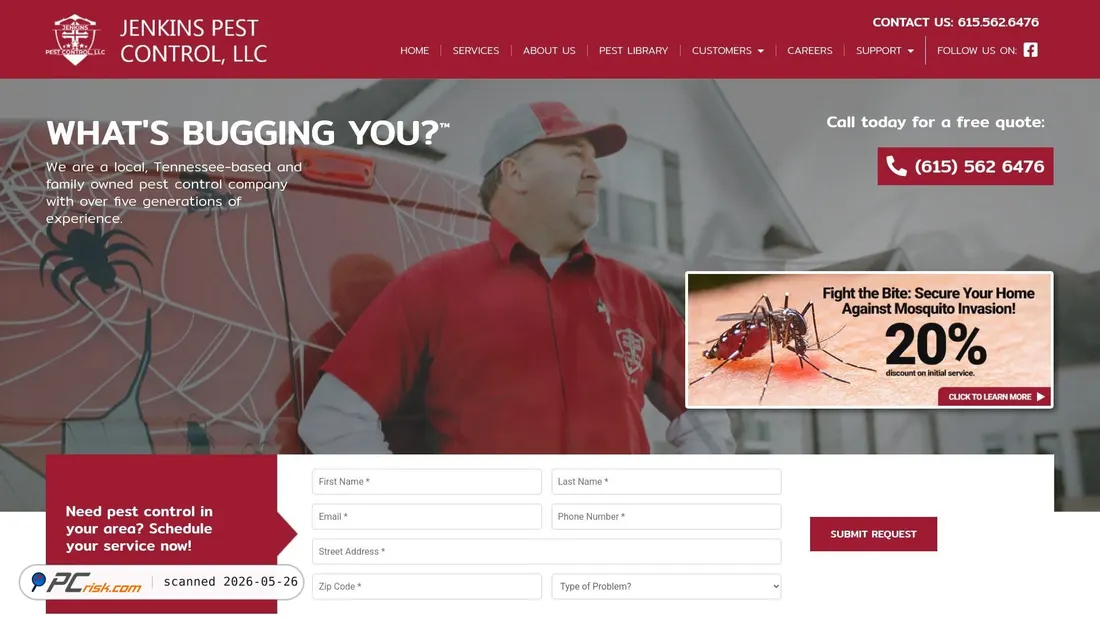 Screenshot of jenkinspestcontrol.com
