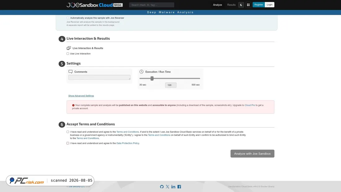 Screenshot of joesandbox.com