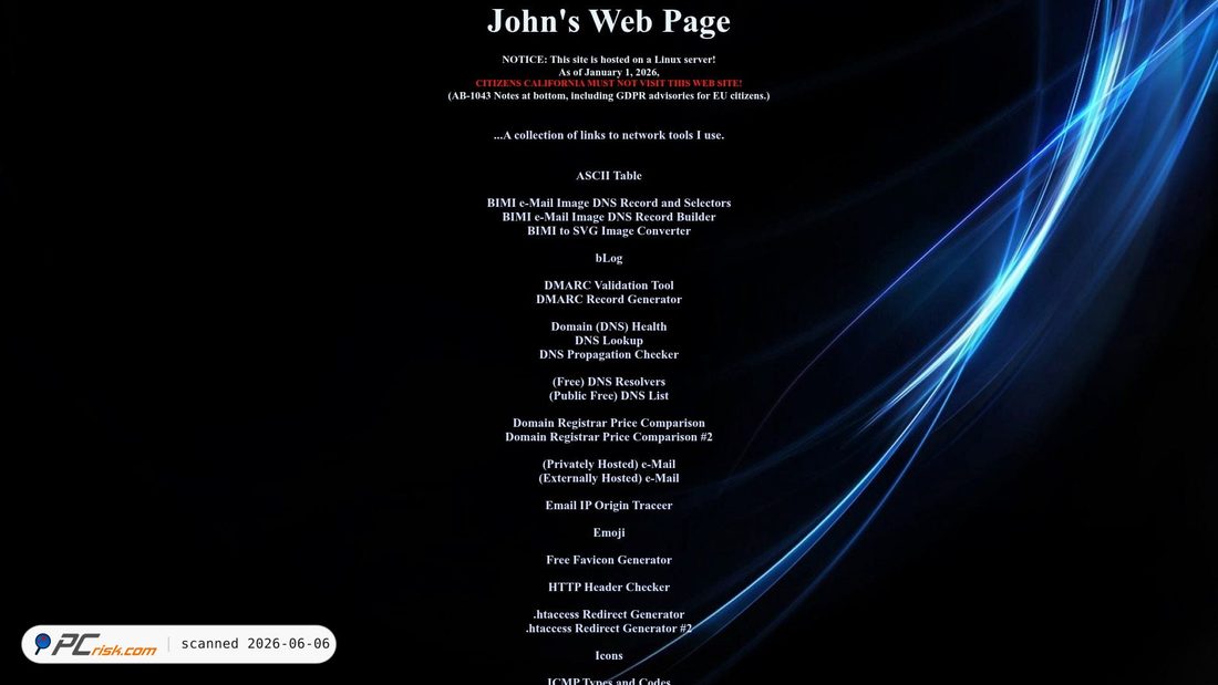 Screenshot of johnswebpage.com