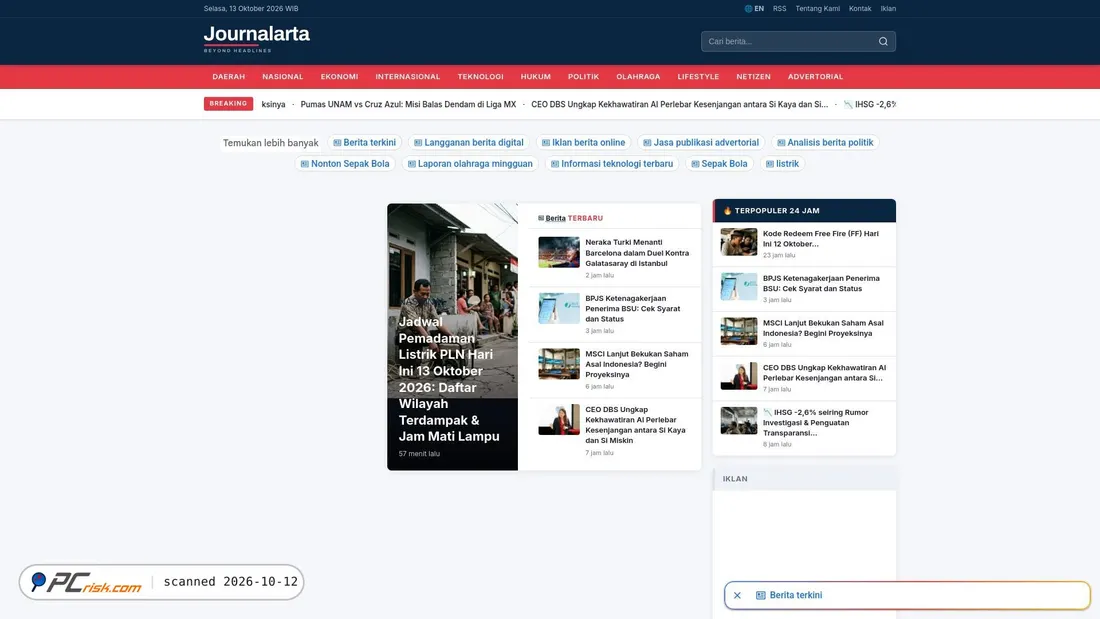 Is journalarta.com Safe? Security Scan Report | PCrisk