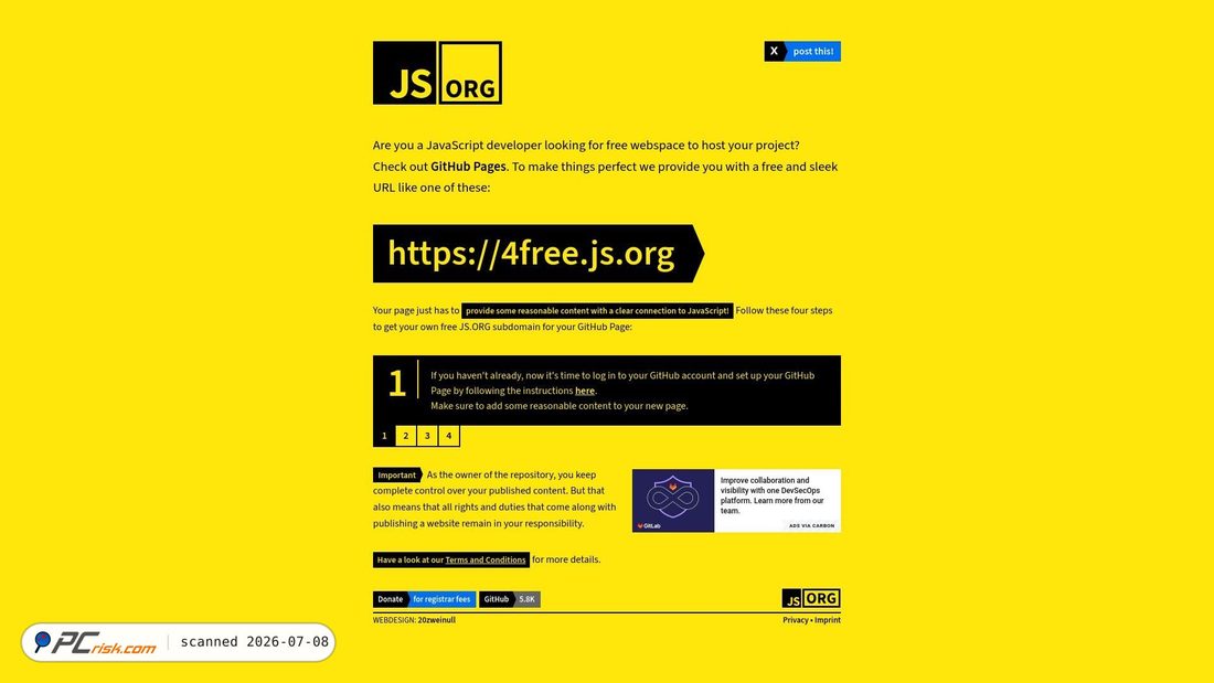 Screenshot of js.org