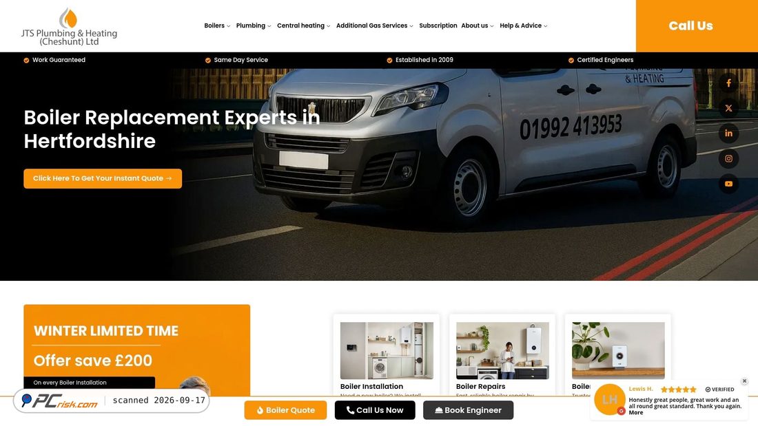 Zrzut ekranu jtsplumbingandheating.co.uk