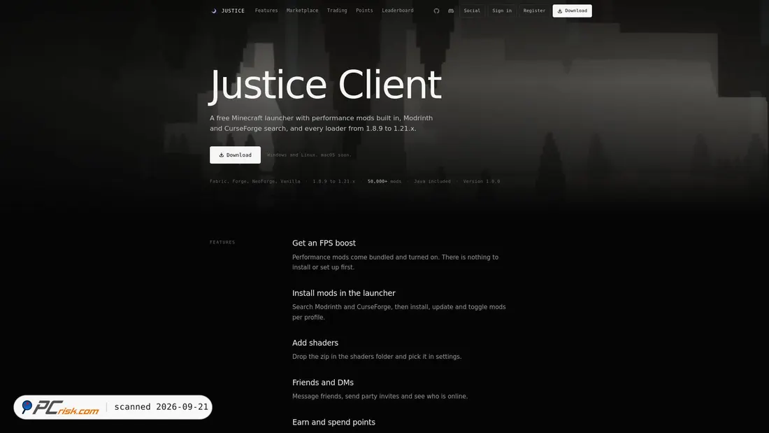 Captura de ecrã de justiceclient.org