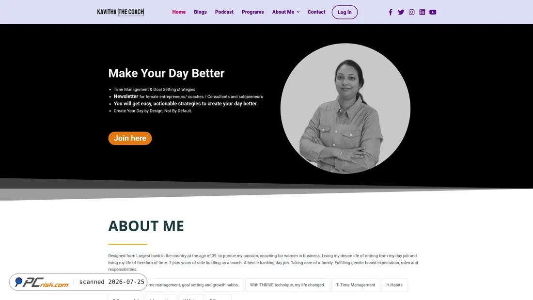 Screenshot of kavithathecoach.com