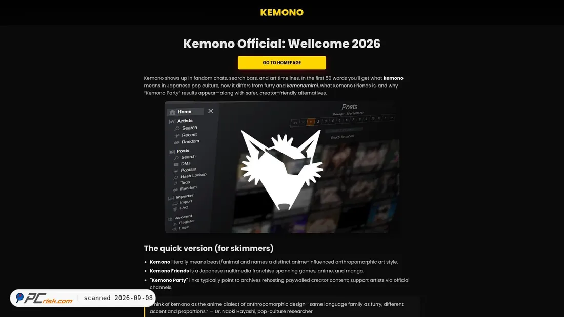 Screenshot von kemono.wtf
