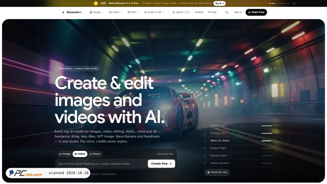 Captura de ecrã de kenerateai.com