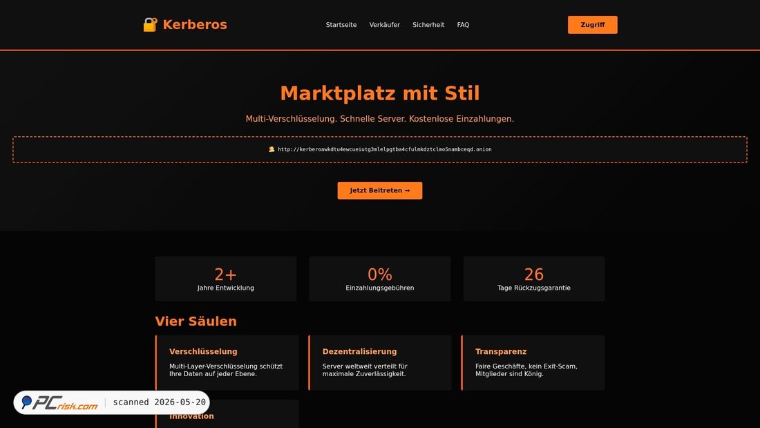 Screenshot von kerberosmarket.de