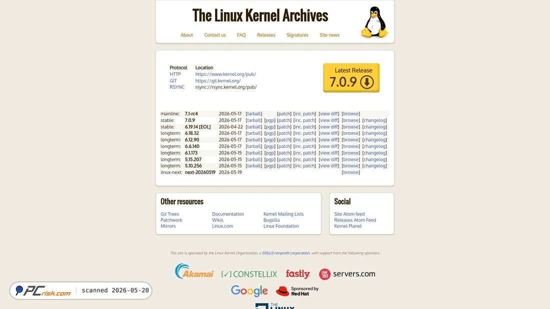 Screenshot of kernel.org