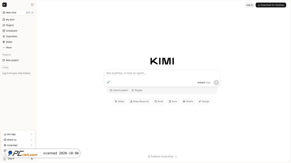 Captura de ecrã de kimi.ai