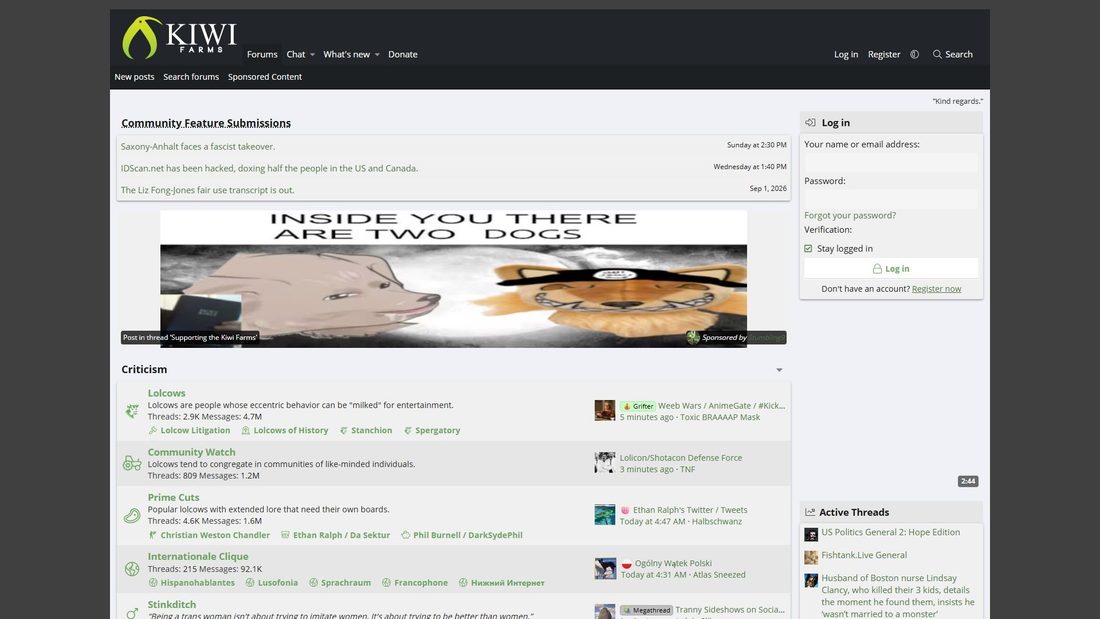 Screenshot of kiwifarms.net