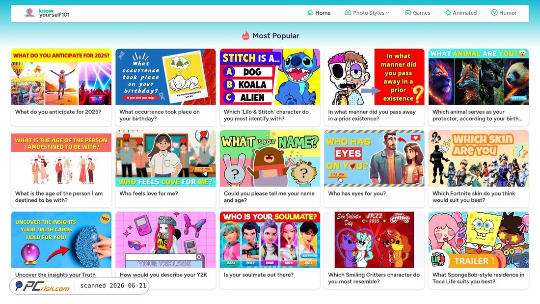 Screenshot of knowyourself101.com