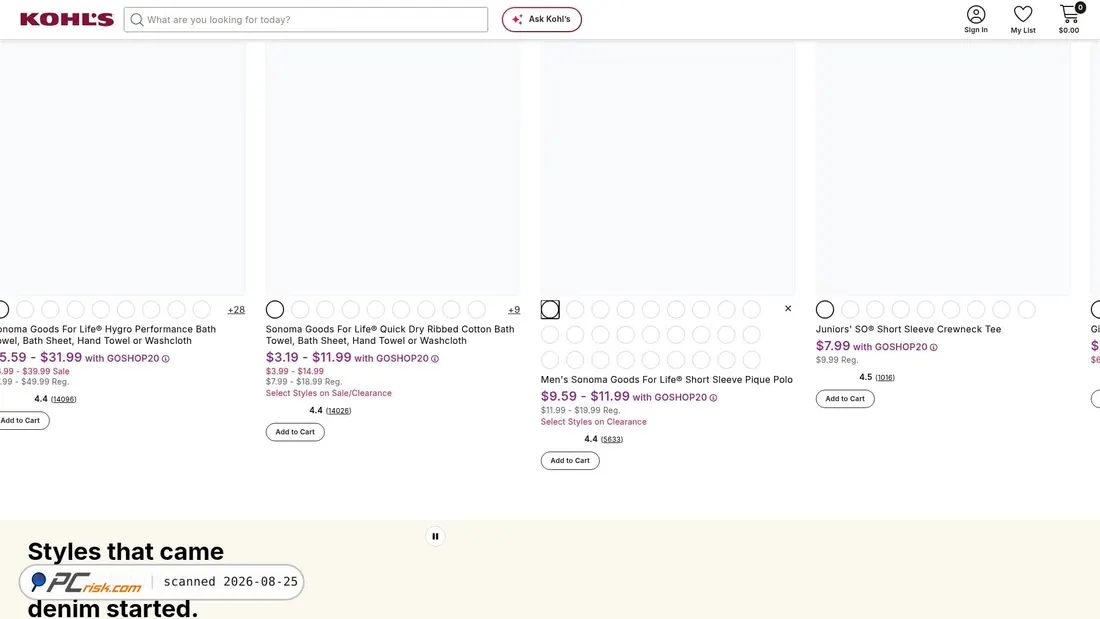 Screenshot of kohls.com