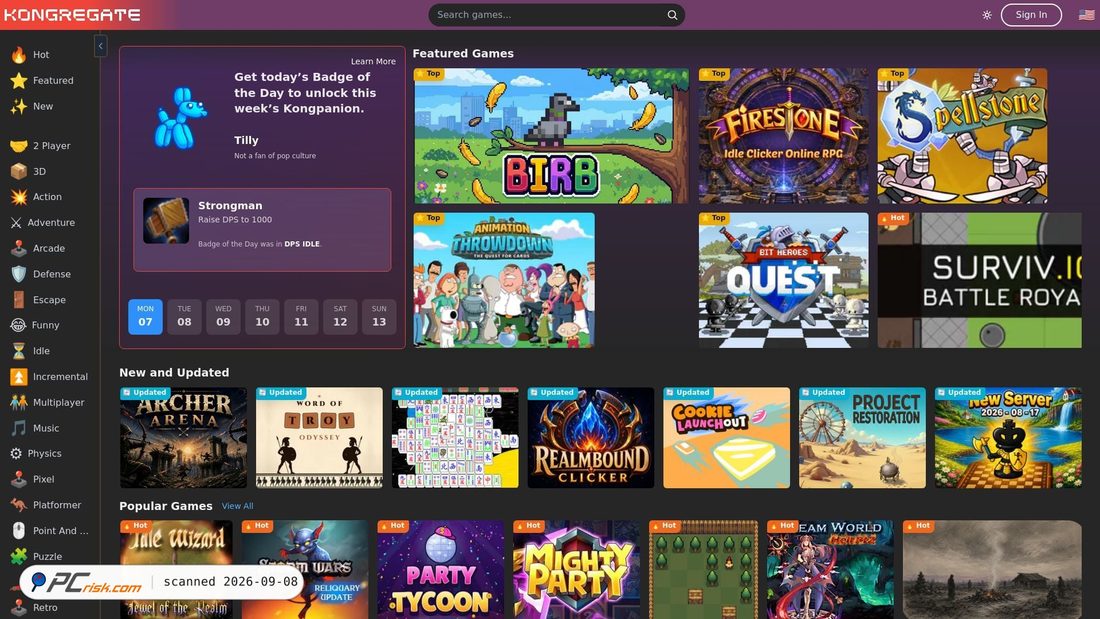 Screenshot of kongregate.com