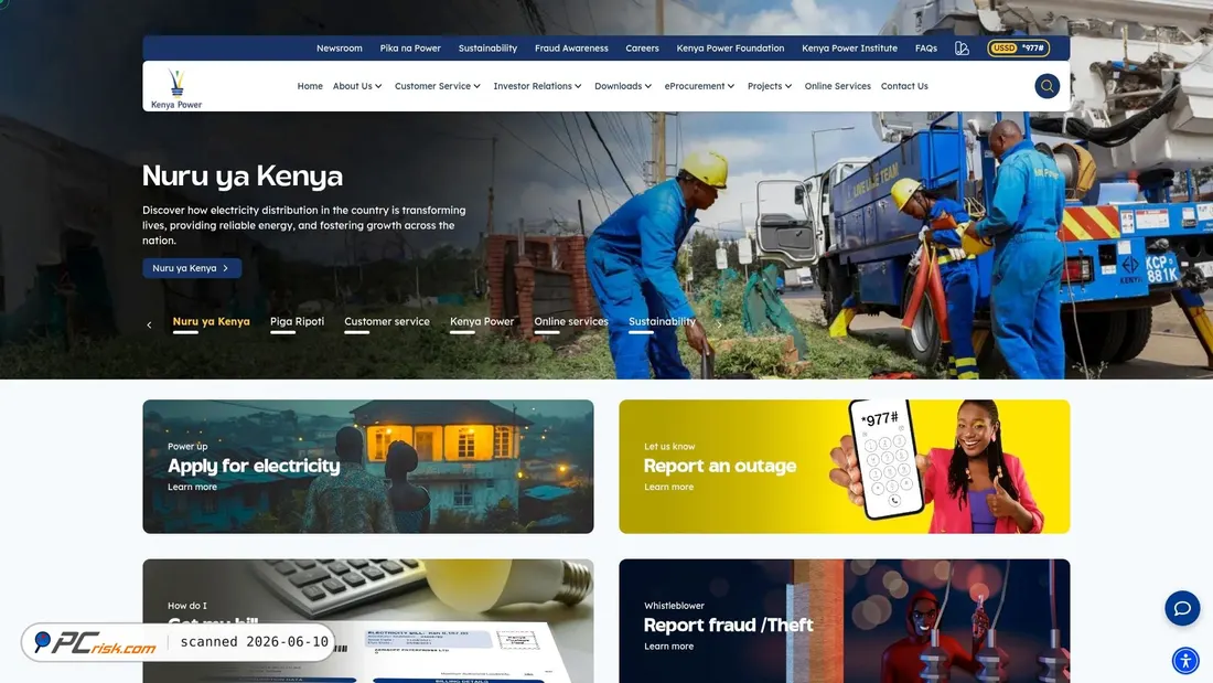 Screenshot of kplc.co.ke