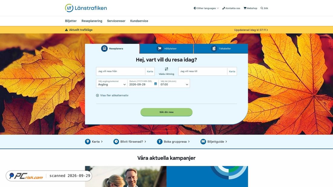Captura de ecrã de lanstrafiken.se