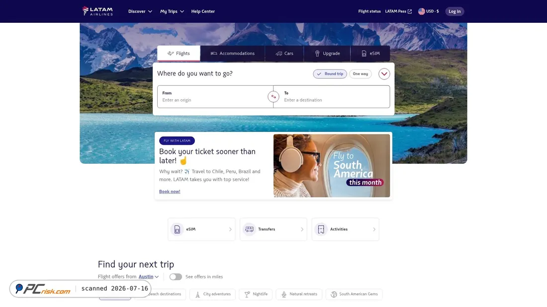 Screenshot of latamairlines.com
