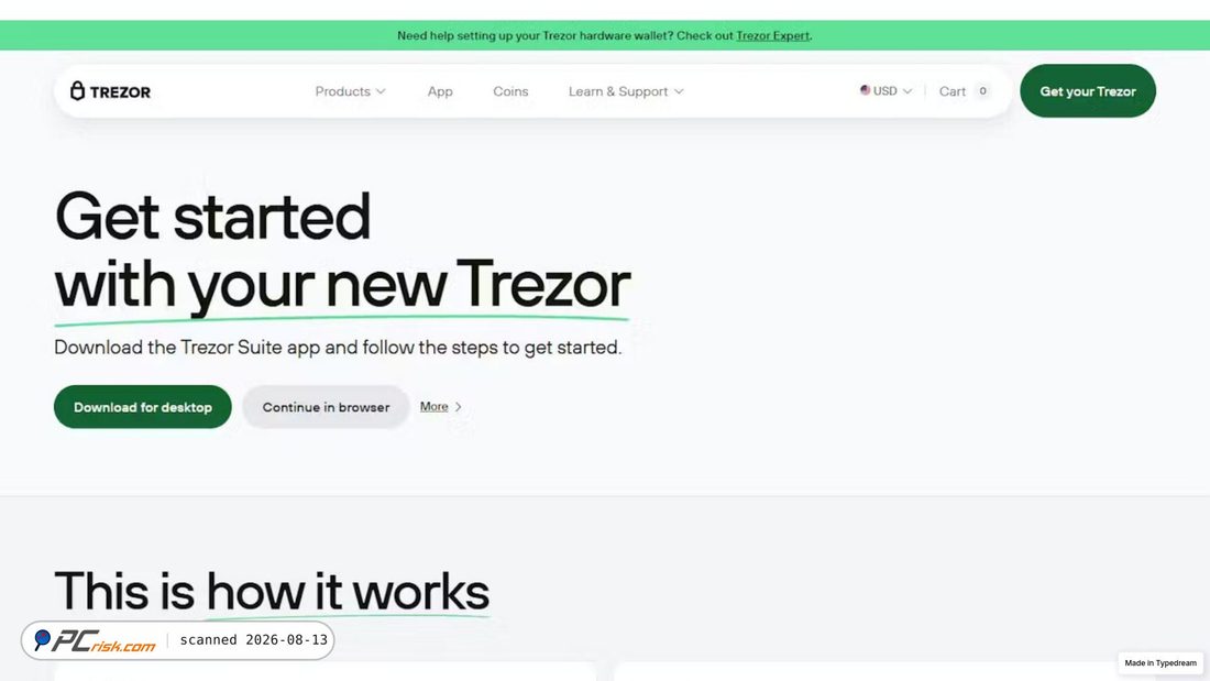 Screenshot of learn-start-io-trezor-us.typedream.app