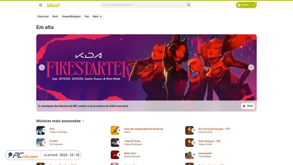 Screenshot di letras.mus.br