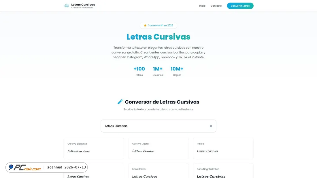 Screenshot of letrascursivas.tech