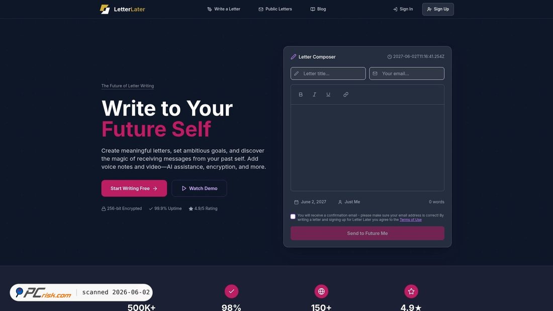Screenshot di letterlater.org