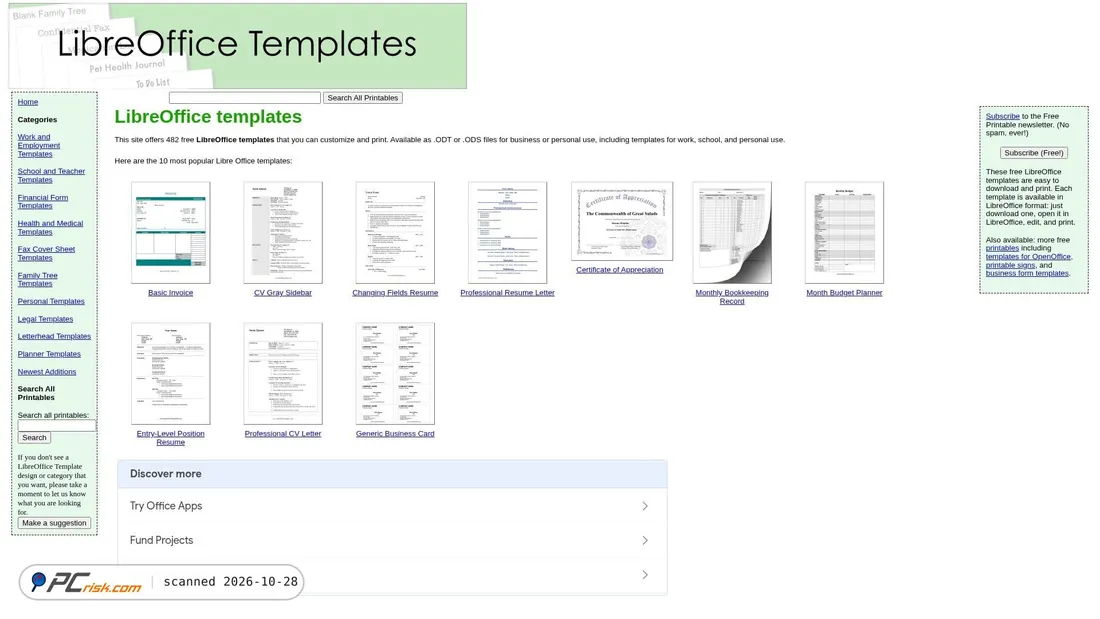 Zrzut ekranu libreofficetemplates.net