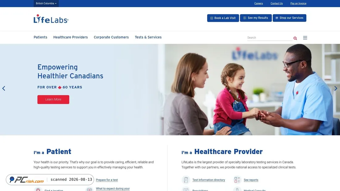 Screenshot of lifelabs.com