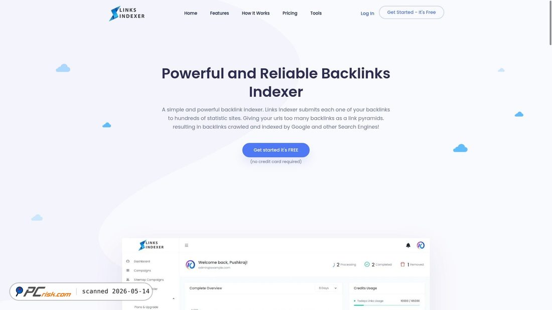 Screenshot di linksindexer.com