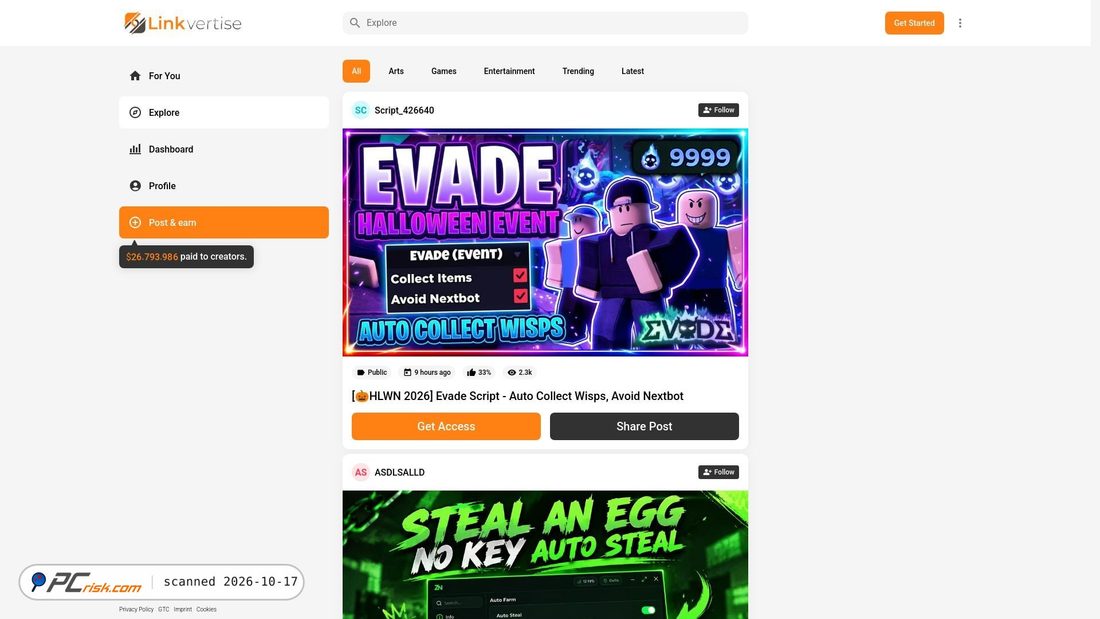 Captura de ecrã de linkvertise.de