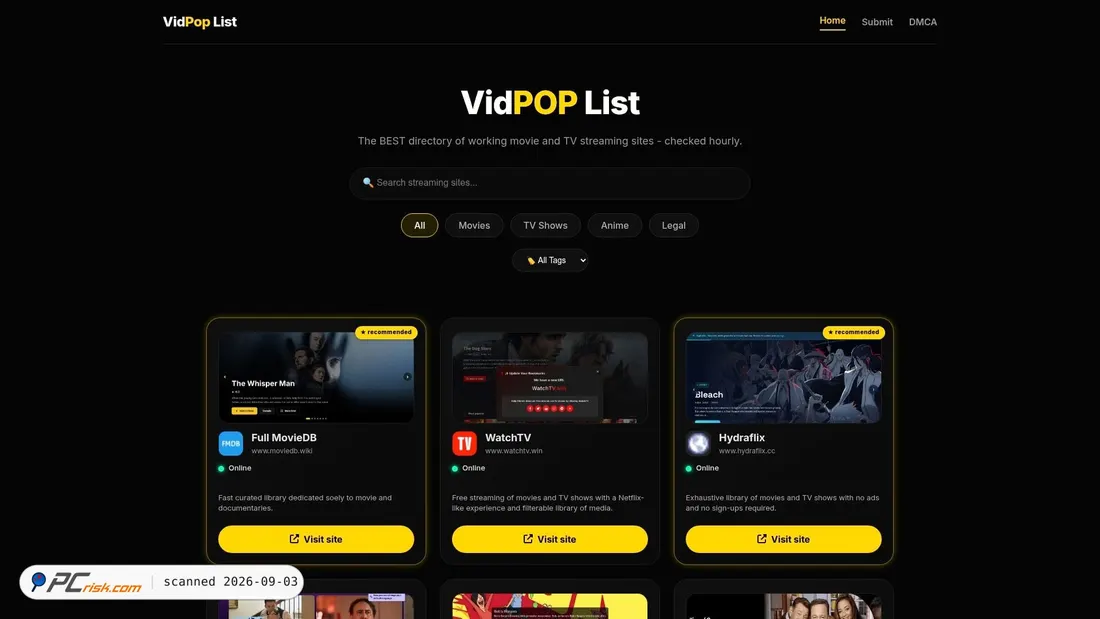 Capture d’écran de list.vidpop.xyz