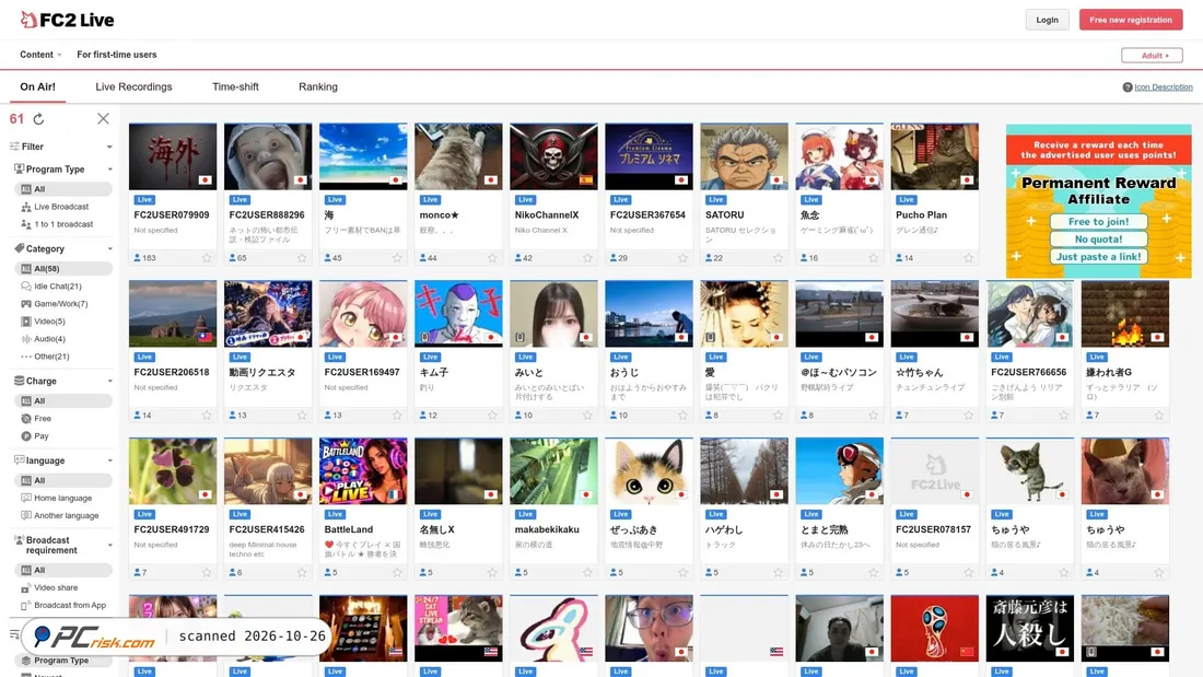 Screenshot von live.fc2.com