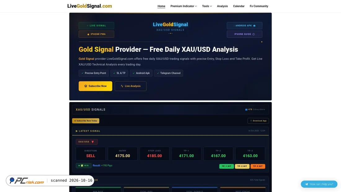 Captura de ecrã de livegoldsignal.com