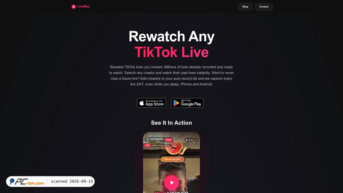 Capture d’écran de liverec.io