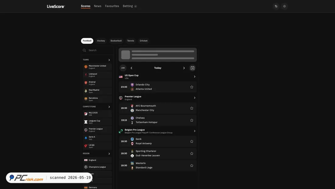 Screenshot of livescore.com