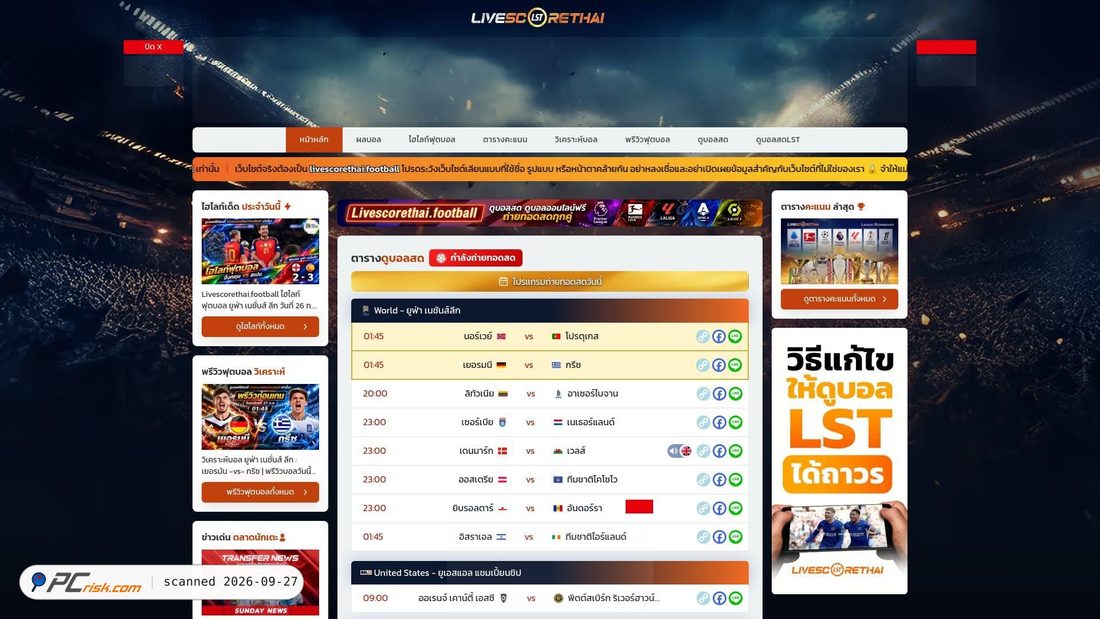 Captura de ecrã de livescorethai.info