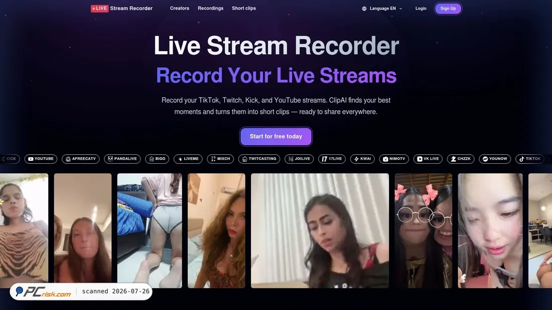 Screenshot of livestreamrecorder.com