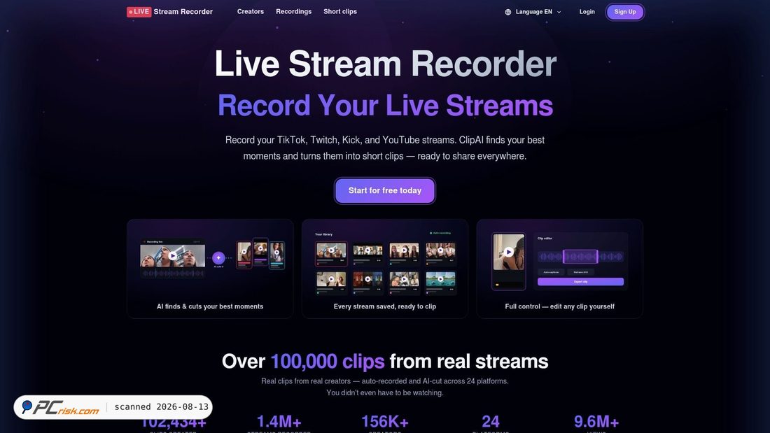 Screenshot von livestreamrecorder.com